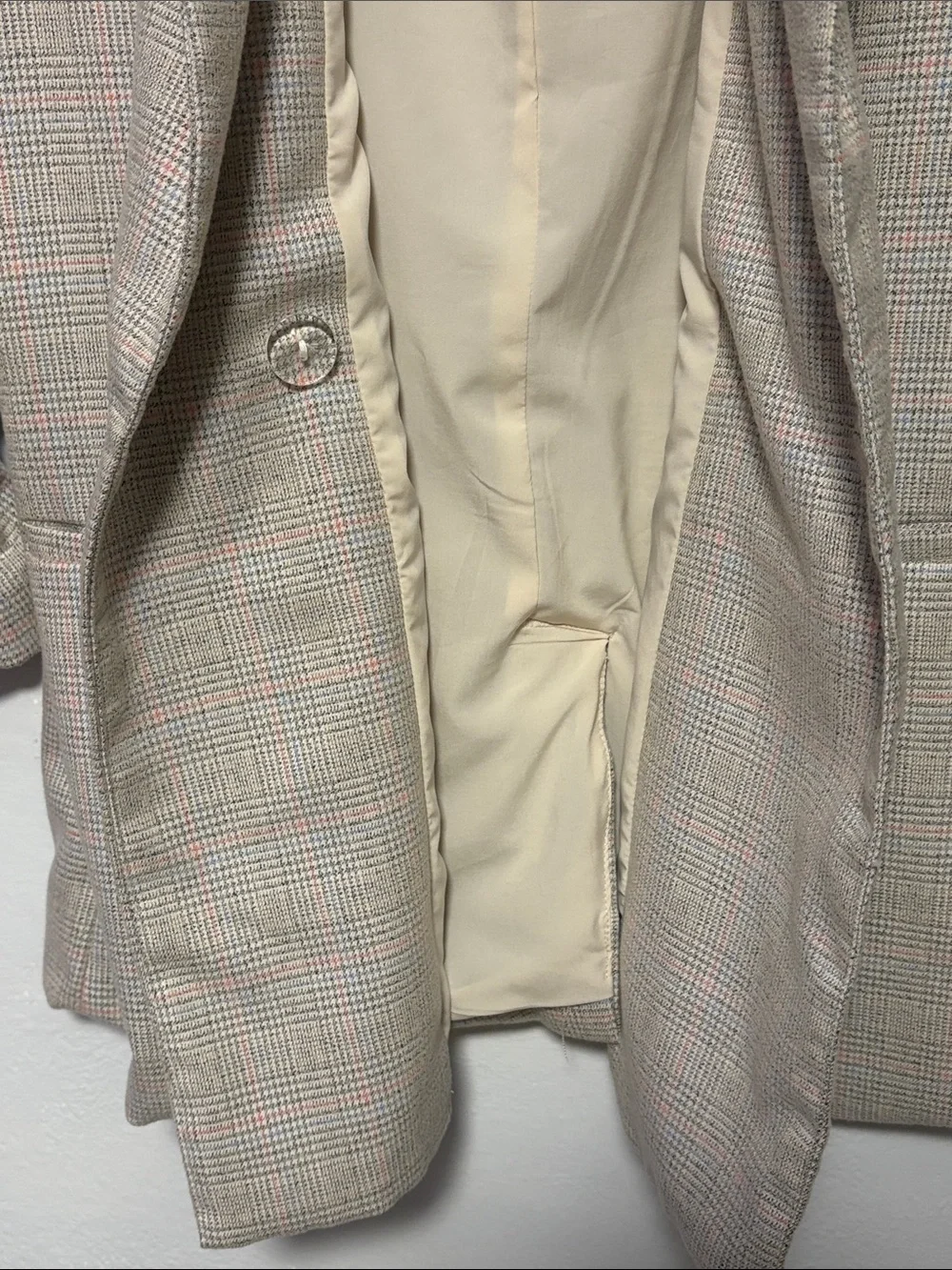SKIES Are BLUE Plaid Blazer | Size L | Ruched Sleeve Double Button Jacket